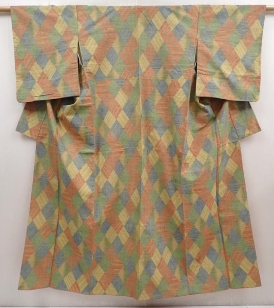 Photo1: 6610T14z850 Vintage Japanese Kimono Silk TSUMUGI  Sand yellow (1)