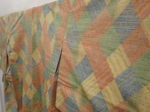 Photo2: 6610T14z850 Vintage Japanese Kimono Silk TSUMUGI  Sand yellow (2)