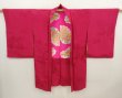 Photo1: 6611T03z480 Antique Japanese Kimono Silk HAORI Ivy Red-Pink (1)