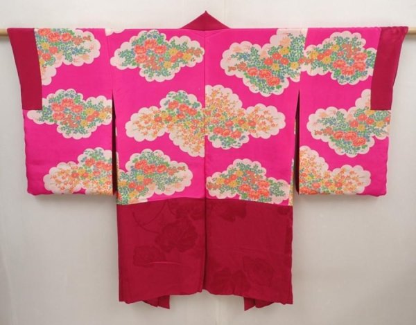 Photo2: 6611T03z480 Antique Japanese Kimono Silk HAORI Ivy Red-Pink (2)