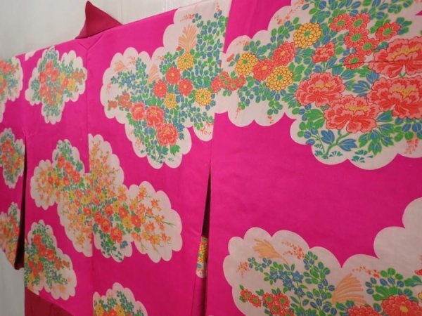 Photo3: 6611T03z480 Antique Japanese Kimono Silk HAORI Ivy Red-Pink (3)