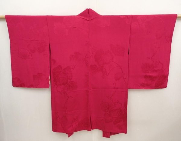 Photo4: 6611T03z480 Antique Japanese Kimono Silk HAORI Ivy Red-Pink (4)