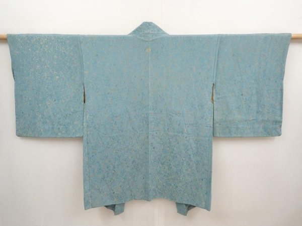 Photo1: 6611T04z630 Vintage Japanese Kimono Silk HAORI  Dull light blue (1)