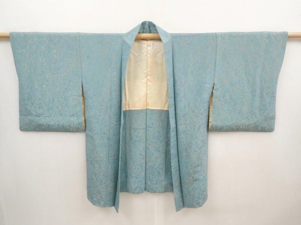 Photo6: 6611T04z630 Vintage Japanese Kimono Silk HAORI  Dull light blue (6)