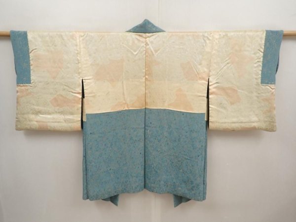 Photo7: 6611T04z630 Vintage Japanese Kimono Silk HAORI  Dull light blue (7)