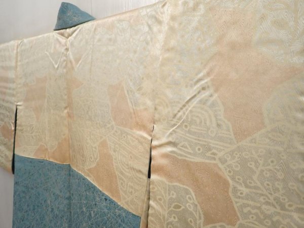 Photo8: 6611T04z630 Vintage Japanese Kimono Silk HAORI  Dull light blue (8)
