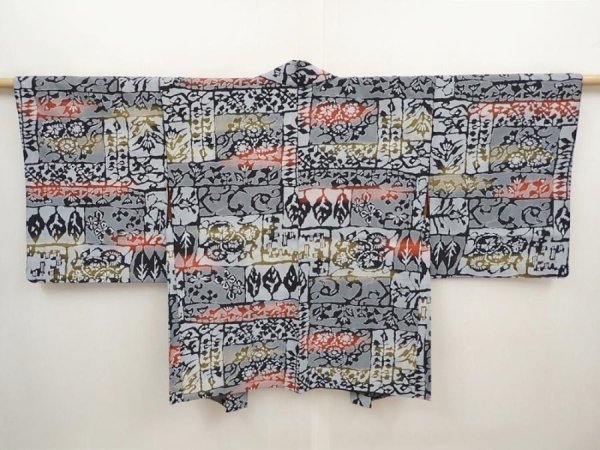 Photo1: 6611T05z500 Vintage Japanese Kimono Silk HAORI Flowers Gray (1)