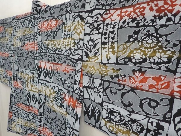 Photo2: 6611T05z500 Vintage Japanese Kimono Silk HAORI Flowers Gray (2)
