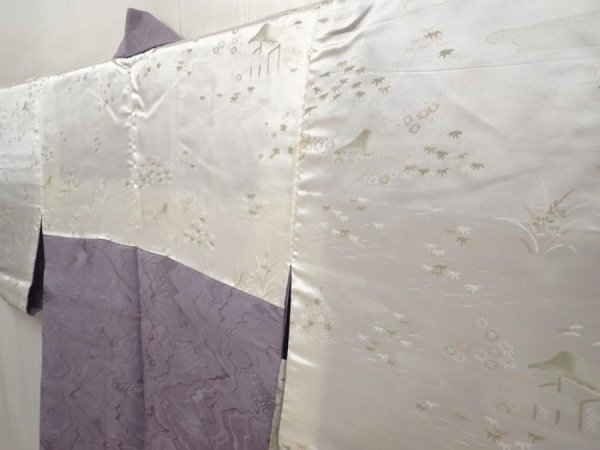 Photo7: 6611T06z570 Vintage Japanese Kimono Silk HAORI Stream Ash purple (7)