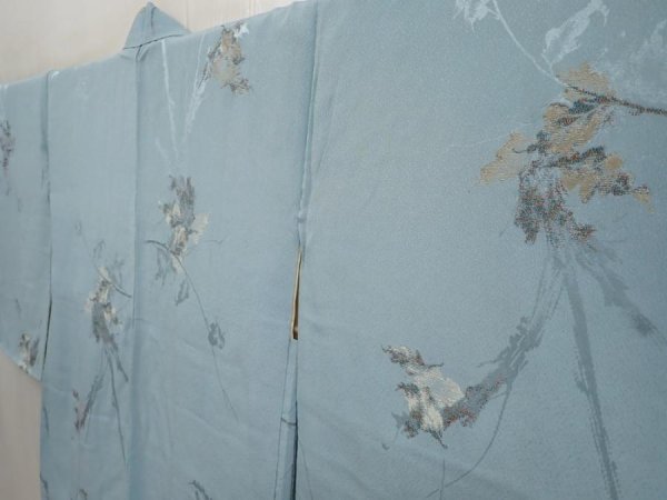 Photo2: 6611T07z510 Vintage Japanese Kimono Silk HAORI Flower Light blue (2)