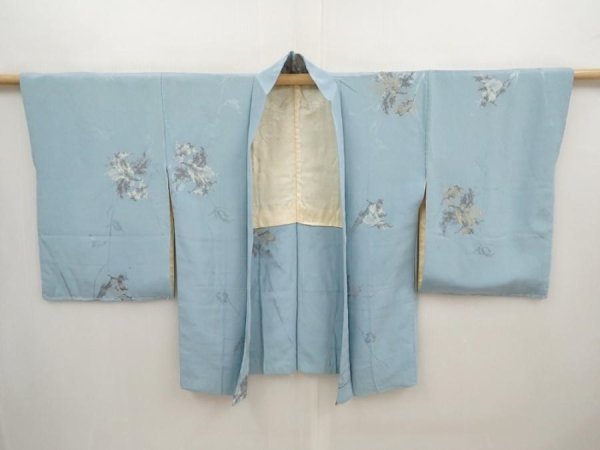 Photo5: 6611T07z510 Vintage Japanese Kimono Silk HAORI Flower Light blue (5)