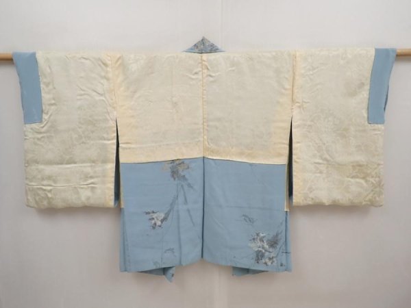 Photo6: 6611T07z510 Vintage Japanese Kimono Silk HAORI Flower Light blue (6)