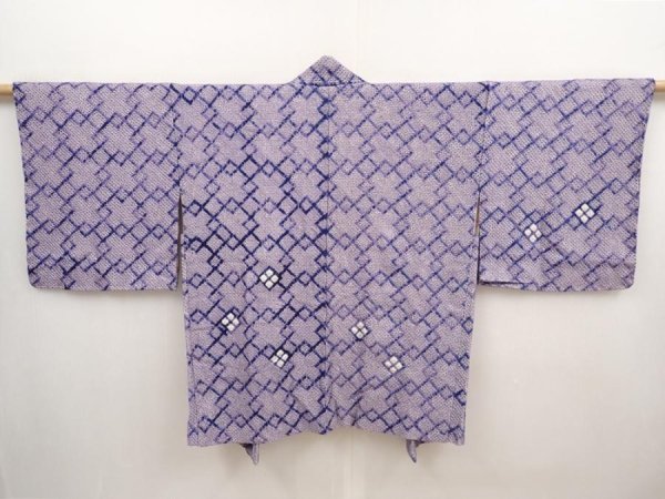 Photo1: 6611T08z440 Vintage Japanese Kimono Silk SHIBORI HAORI  Dark lavender (1)