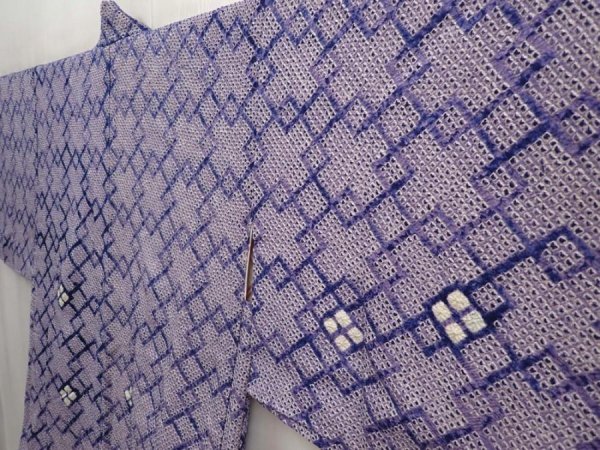 Photo2: 6611T08z440 Vintage Japanese Kimono Silk SHIBORI HAORI  Dark lavender (2)