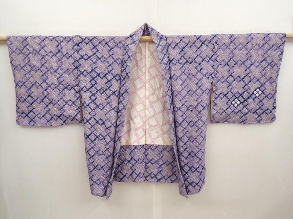 Photo5: 6611T08z440 Vintage Japanese Kimono Silk SHIBORI HAORI  Dark lavender (5)