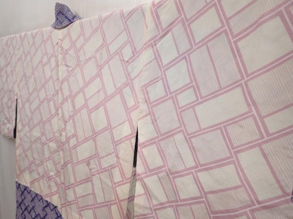Photo7: 6611T08z440 Vintage Japanese Kimono Silk SHIBORI HAORI  Dark lavender (7)