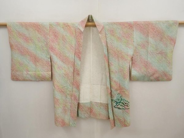 Photo5: 6611T09z450 Vintage Japanese Kimono Silk SHIBORI HAORI House Opal Green (5)