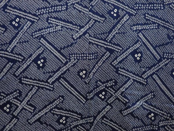 Photo3: 6611T10z500 Vintage Japanese Kimono Silk SHIBORI HAORI  Dark navy (3)