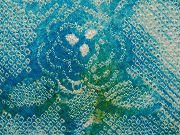 Photo4: 6611T11z460 Vintage Japanese Kimono Silk SHIBORI HAORI Flower Cyan blue (4)