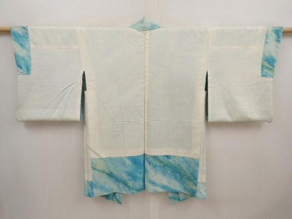 Photo6: 6611T11z460 Vintage Japanese Kimono Silk SHIBORI HAORI Flower Cyan blue (6)