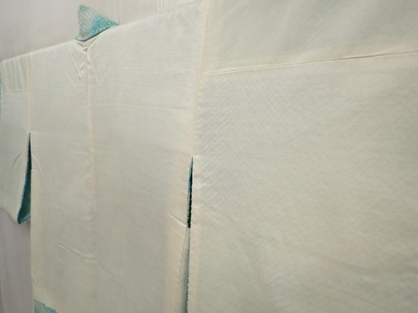 Photo7: 6611T11z460 Vintage Japanese Kimono Silk SHIBORI HAORI Flower Cyan blue (7)