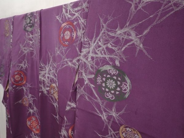 Photo2: 6611T12z880 Vintage Japanese Kimono Silk KOMON  Purple (2)