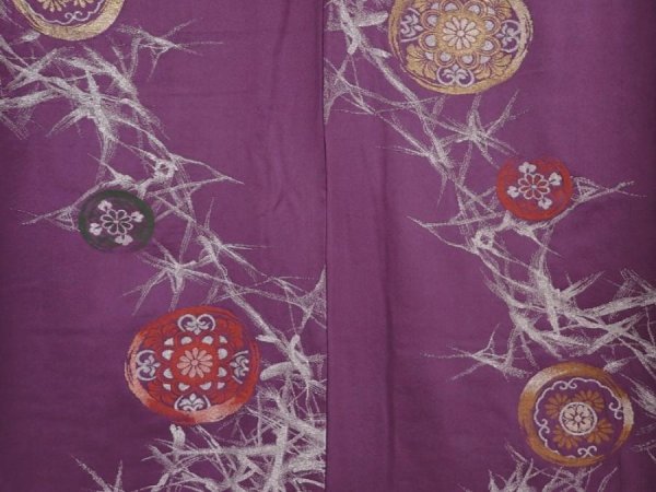 Photo5: 6611T12z880 Vintage Japanese Kimono Silk KOMON  Purple (5)