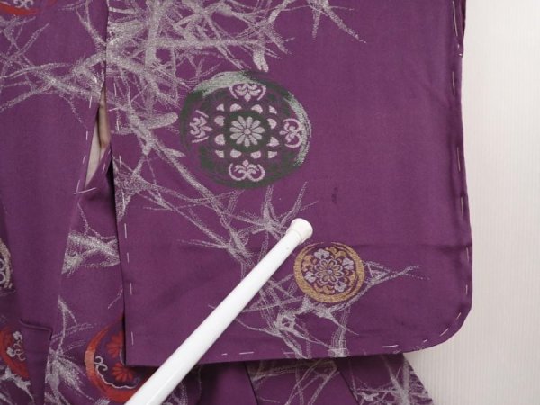 Photo7: 6611T12z880 Vintage Japanese Kimono Silk KOMON  Purple (7)