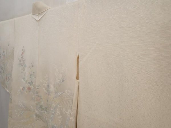 Photo2: 6611T01z580 Vintage Japanese Kimono Silk HAORI Flowers Off-white (2)