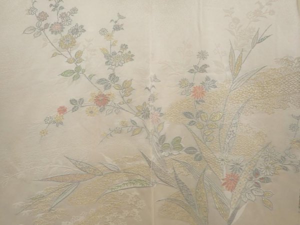 Photo3: 6611T01z580 Vintage Japanese Kimono Silk HAORI Flowers Off-white (3)