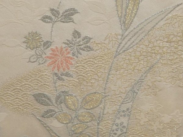 Photo4: 6611T01z580 Vintage Japanese Kimono Silk HAORI Flowers Off-white (4)