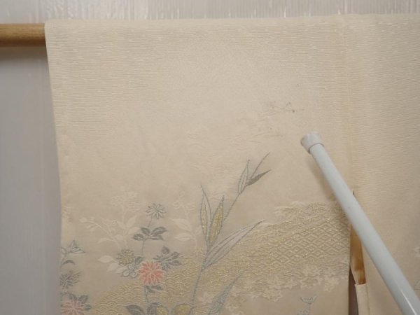 Photo5: 6611T01z580 Vintage Japanese Kimono Silk HAORI Flowers Off-white (5)