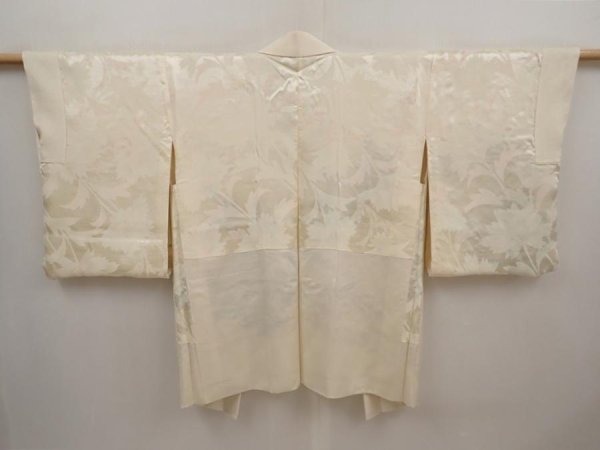 Photo7: 6611T01z580 Vintage Japanese Kimono Silk HAORI Flowers Off-white (7)