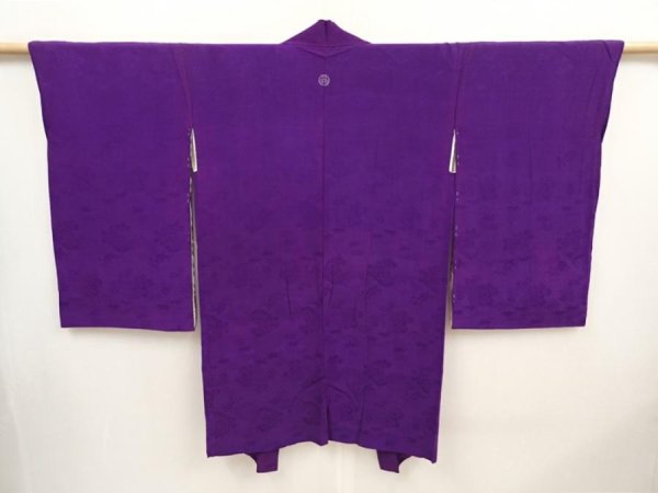 Photo1: 6611T02z430 Vintage Japanese Kimono Silk HAORI Flowers Purple (1)