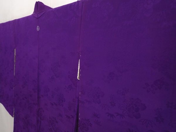 Photo2: 6611T02z430 Vintage Japanese Kimono Silk HAORI Flowers Purple (2)