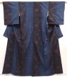 Photo1: 6611T13z770 Vintage Japanese Kimono Silk TSUMUGI Camellia Dark blue (1)