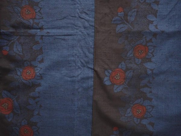 Photo5: 6611T13z770 Vintage Japanese Kimono Silk TSUMUGI Camellia Dark blue (5)