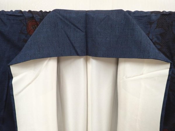 Photo7: 6611T13z770 Vintage Japanese Kimono Silk TSUMUGI Camellia Dark blue (7)
