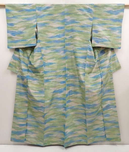 Photo1: 6611T14z730 Vintage Japanese Kimono Silk TSUMUGI Cloud Sage green (1)