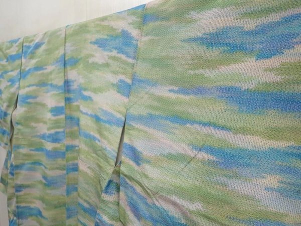Photo2: 6611T14z730 Vintage Japanese Kimono Silk TSUMUGI Cloud Sage green (2)