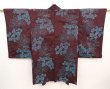Photo1: 6612T01z580 Vintage Japanese Kimono Silk HAORI Peony Dark grape (1)