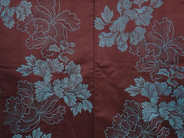 Photo3: 6612T01z580 Vintage Japanese Kimono Silk HAORI Peony Dark grape (3)