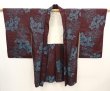 Photo5: 6612T01z580 Vintage Japanese Kimono Silk HAORI Peony Dark grape (5)