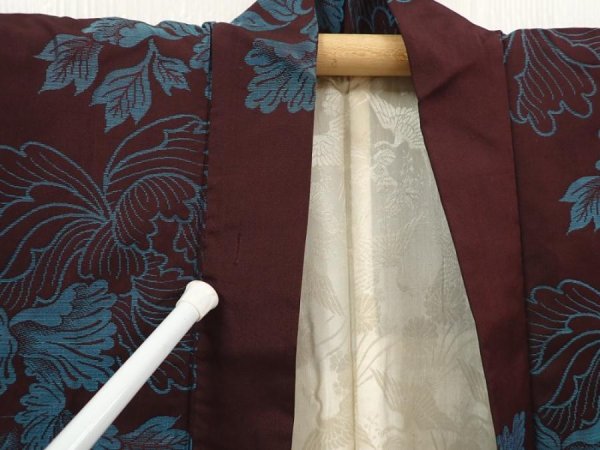 Photo6: 6612T01z580 Vintage Japanese Kimono Silk HAORI Peony Dark grape (6)