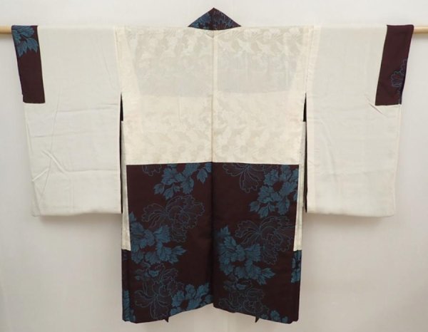 Photo7: 6612T01z580 Vintage Japanese Kimono Silk HAORI Peony Dark grape (7)
