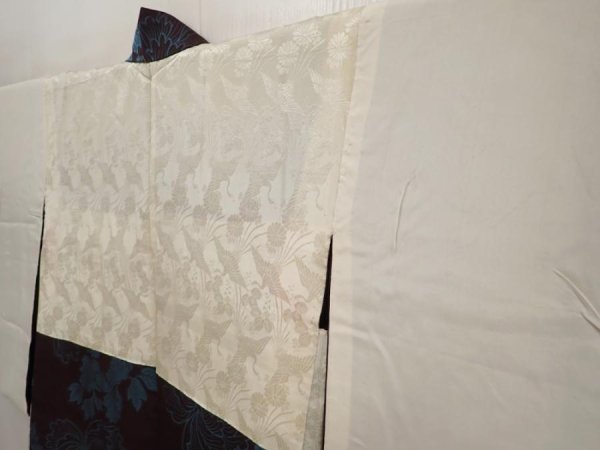 Photo8: 6612T01z580 Vintage Japanese Kimono Silk HAORI Peony Dark grape (8)