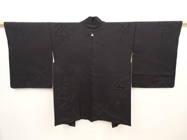Photo1: 6612T02z600 Vintage Japanese Kimono Silk HAORI Wave Black (1)