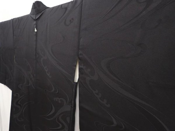 Photo2: 6612T02z600 Vintage Japanese Kimono Silk HAORI Wave Black (2)