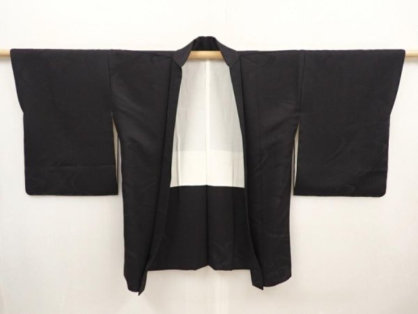 Photo6: 6612T02z600 Vintage Japanese Kimono Silk HAORI Wave Black (6)