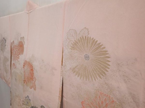 Photo2: 6612T03z680 Vintage Japanese Kimono Silk HAORI Chrysanthemum Pink (2)